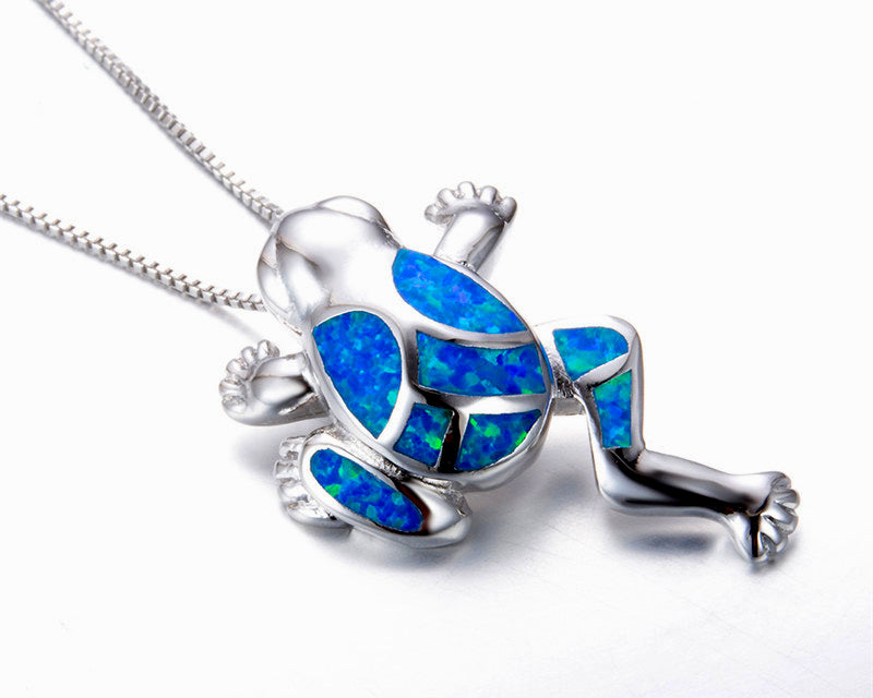 Turquoise Blue Opal Bull Frog Necklace - The Ocean Devotion