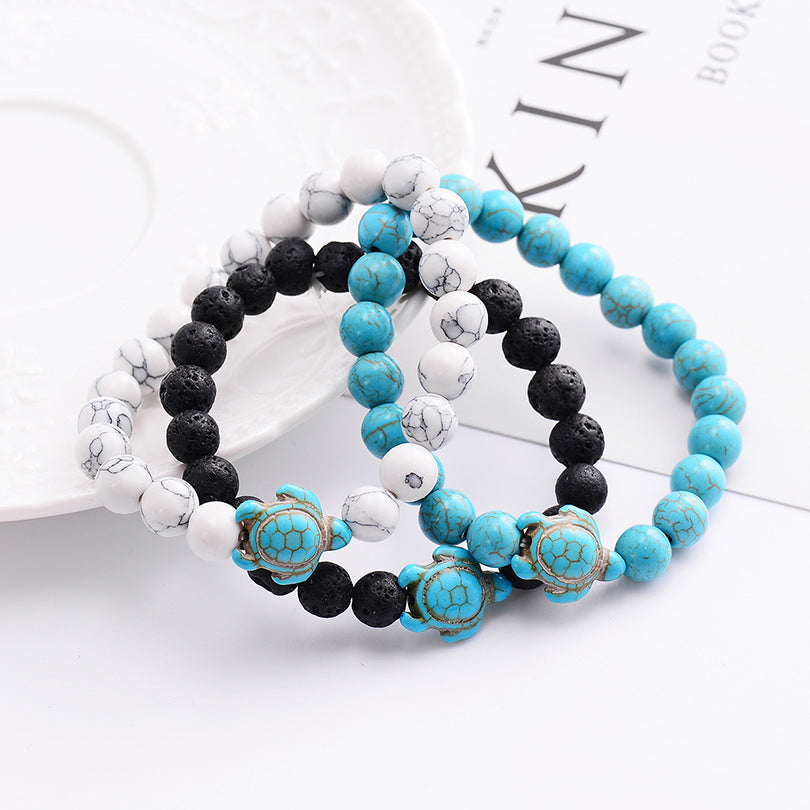 8MM Blue Natural Stone Turtle Beads Bracelet
